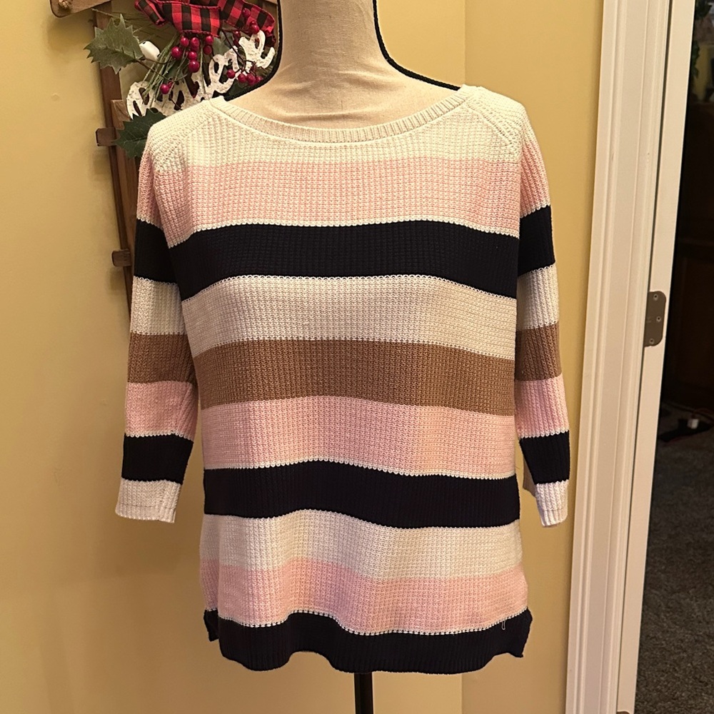 Talbots Multicolor Striped Sweater - Pink, White, Tan, Black